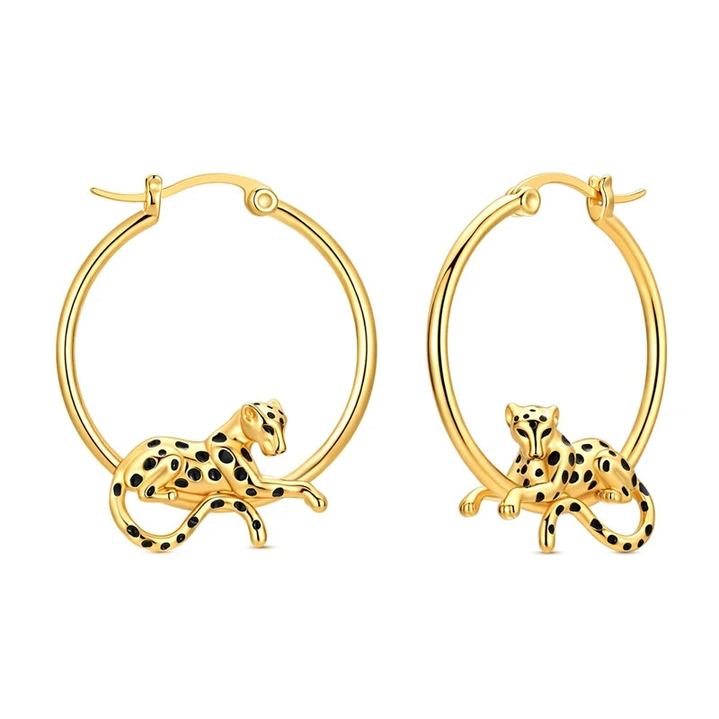 Sterling Silver Gold Plated Cheetah Drop Earrings for Anniversary & Wedding Jewelry