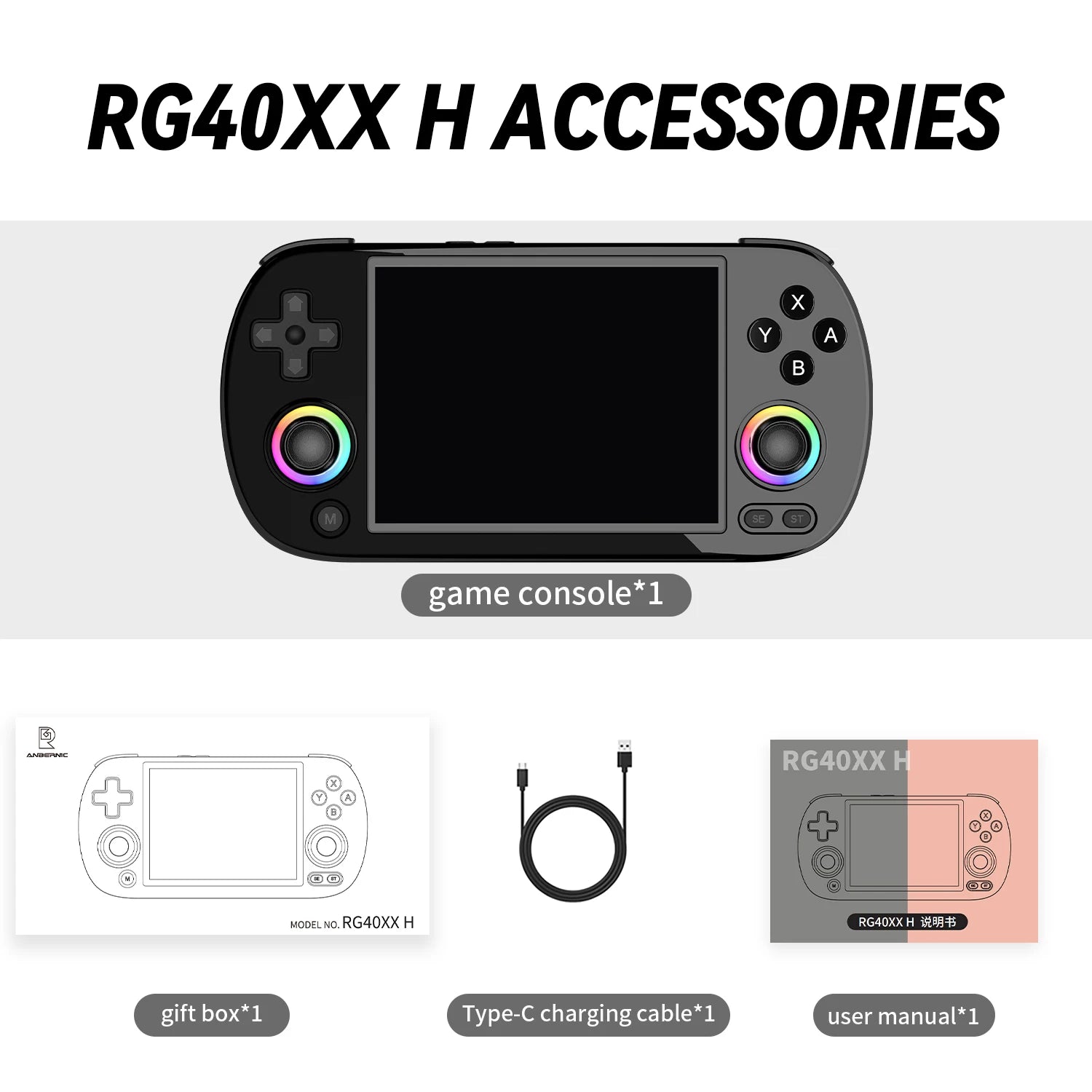 Handheld Game Console with 4-Inch Screen Linux System RGB Lighting