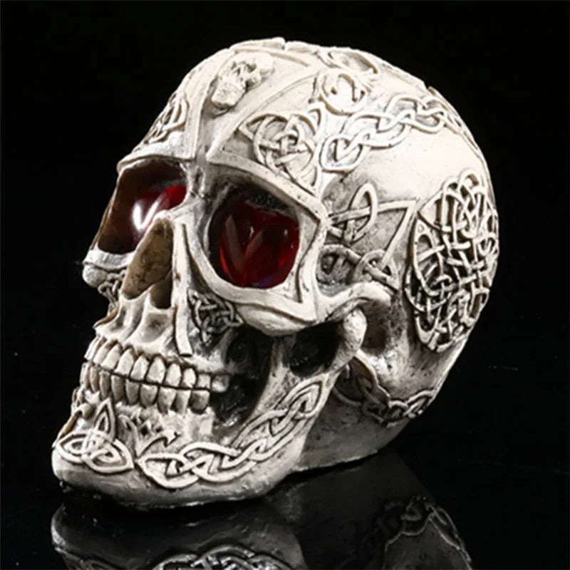 Handmade Resin Skull Sculpture with LED Eyes - Halloween Home Decor, Skeleton Figurine