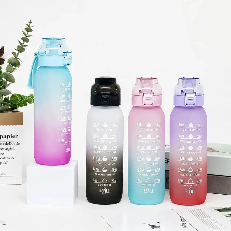 Reusable 1000ML Water Bottle with Straw & 5 Flavor Pods - Sports & Outdoor Active Hydration