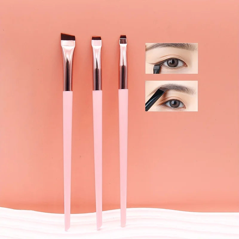 3-Piece Makeup Brush Set with Eyeliner, Eyebrow & Eye Shadow Brushes - Fine, Oblique & Ultra-Thin Tips