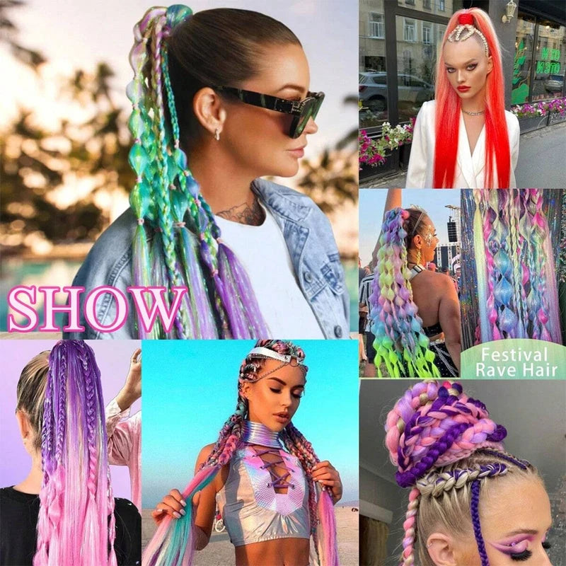 Colorful Ponytail Extension 2Pcs Long Straight Hairpiece for DIY Hairstyles
