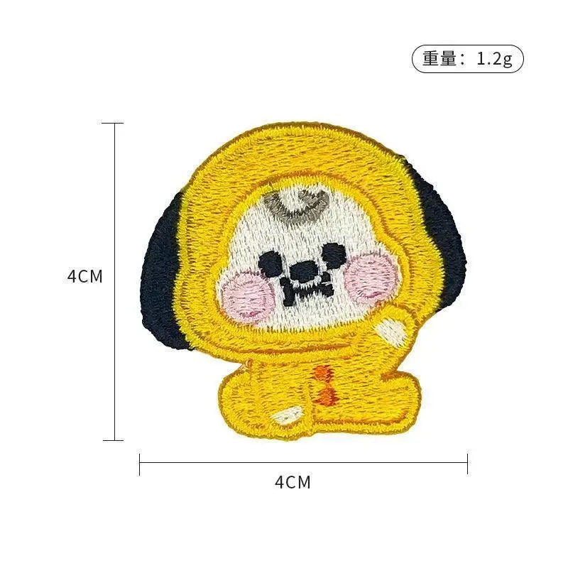 BT21 Cartoon Cute Embroidered Patch Sticker for Clothing Backpack Repair Self-Adhesive Fan Support