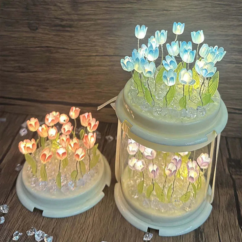 DIY Tulip Flower Sea Cake Box Night Light Lamp Decor - Handmade Bedroom Gift