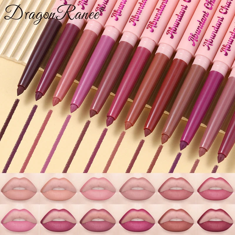 12 Colors Matte Waterproof Lip Liner Pencil - Long Lasting, Nude & Bright Shades