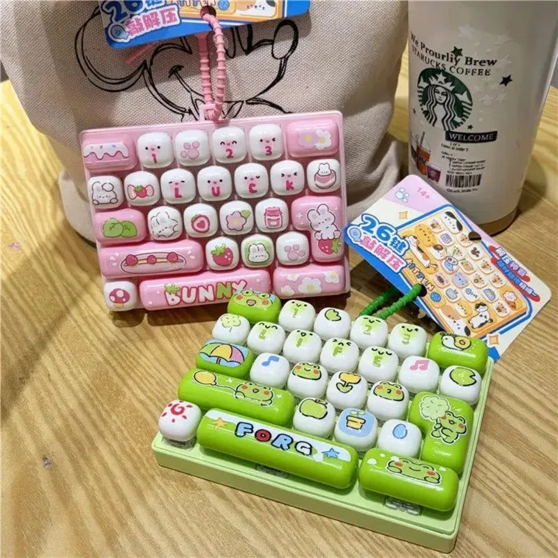 26-Key Cap Keyboard Keychain Fidget Stress Button Bag Charm Gift - Multiple Colors