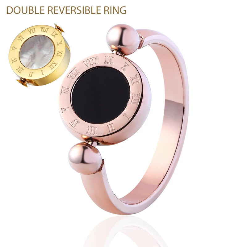 Roman Numeral Double-Sided Rings for Women - Stainless Steel Jewelry Accessory