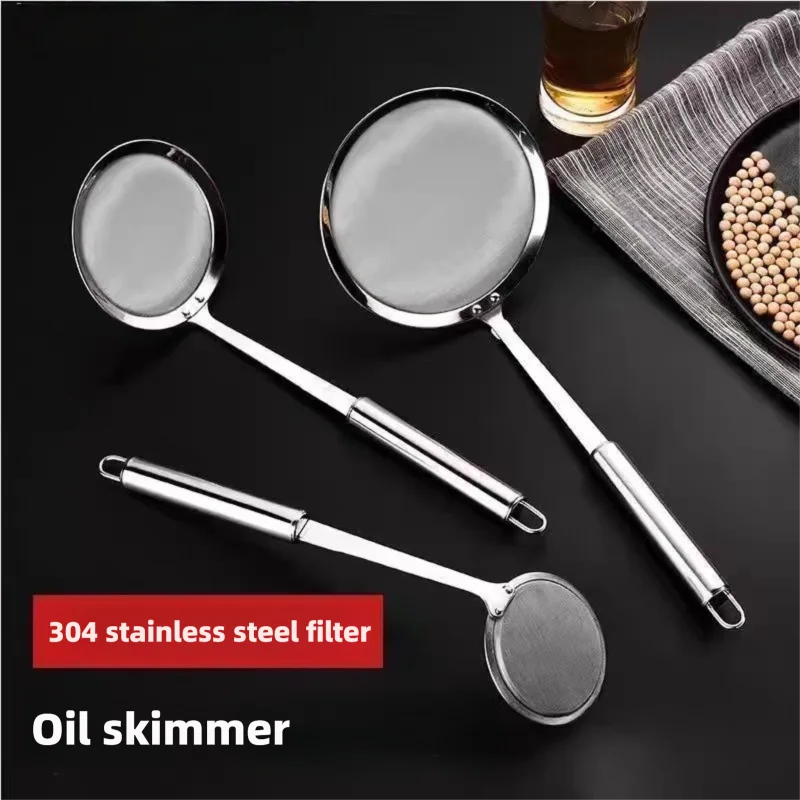 Stainless Steel Food Strainer with Handle - Fine Mesh Oil Skimmer for Kitchen