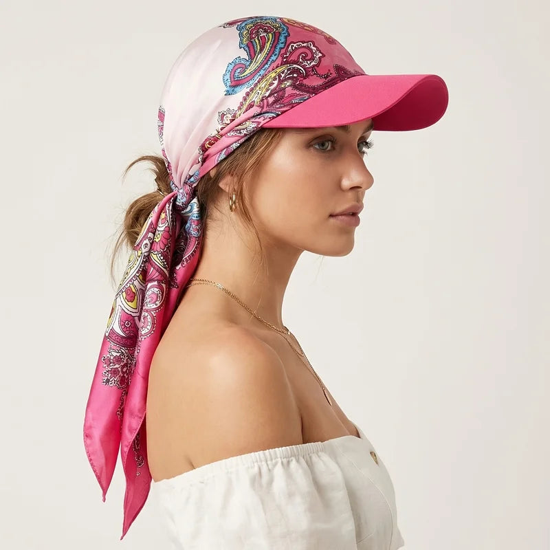 Women's Sun Hat Self-Tie Brimmed Scarf Cap for Beach Vacation Sun Protection