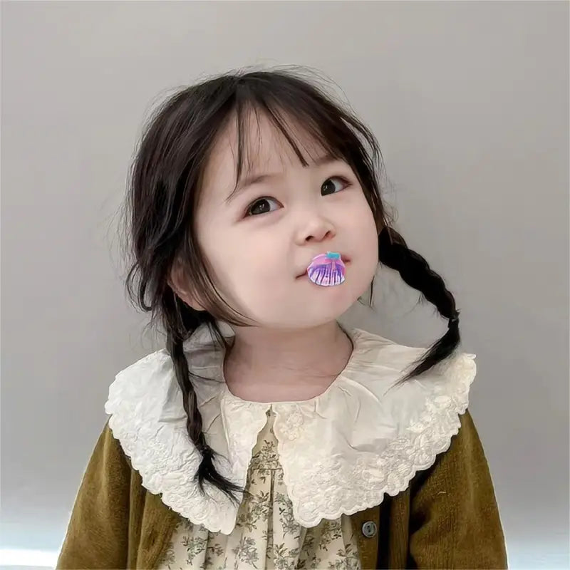 Baby Girl Fake Hair Braid Wig with Fluffy Bangs - Playful Fried Dough Style, One Year Hair Cover