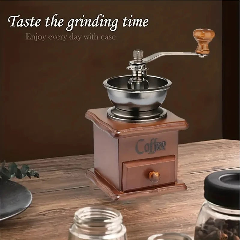 Manual Coffee Grinder Vintage Wooden Hand Crank Burr Mill Classic Coffee