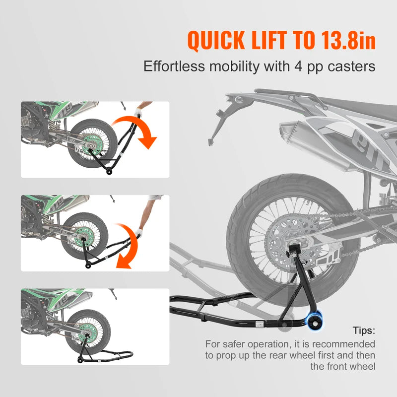 Heavy Duty Motorcycle Stand Lift 850lbs Front & Rear Combo Stand with Casters