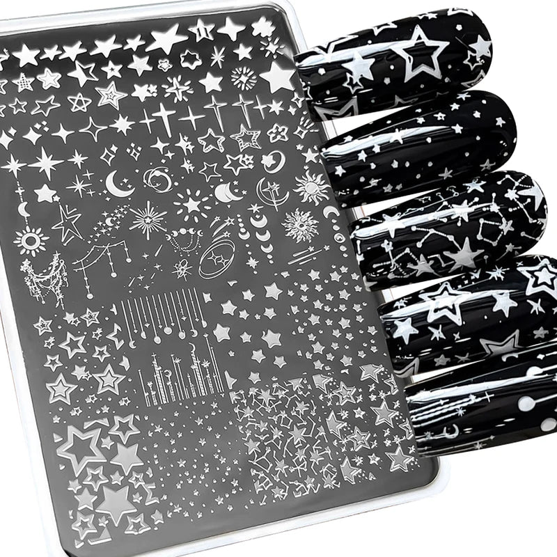 Moon & Star Nail Art Stamping Plates 14.5x9.5 cm for DIY Manicure & Nail Design