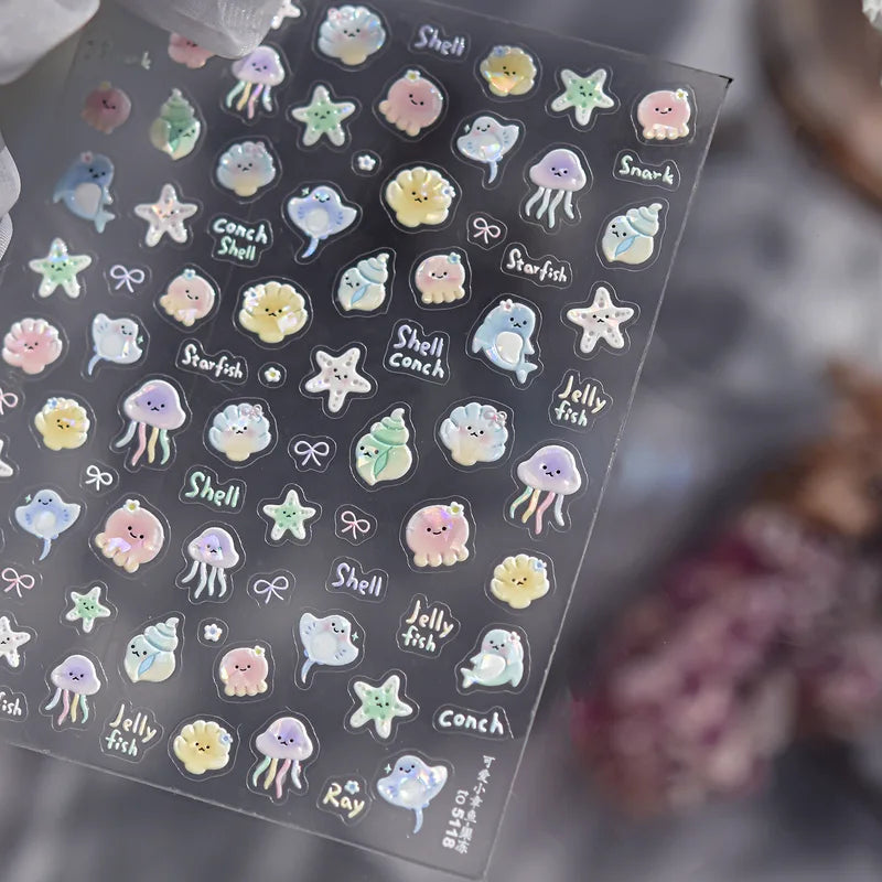 Cute Animal Face 5D Nail Art Stickers for DIY Manicure Decor - Kawaii Expressions