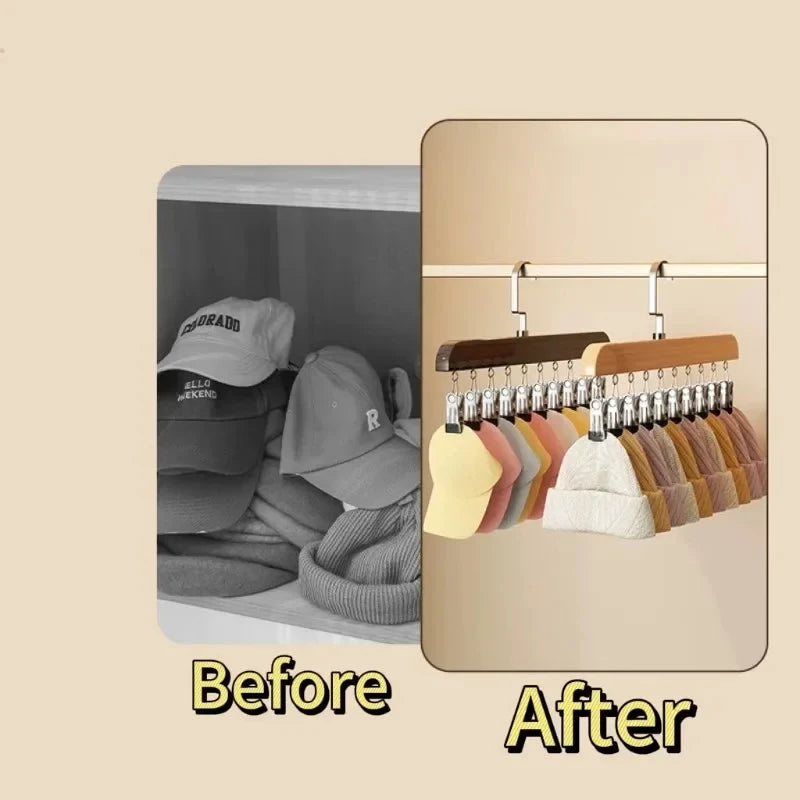 Portable 10-Clip Hat and Closet Organizer Rack - Space Saving Multi-Use Hooks