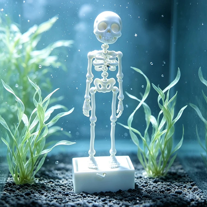 Interactive Bubble Dancing Skeleton Fish Tank Ornament 3D Printed Halloween Decor