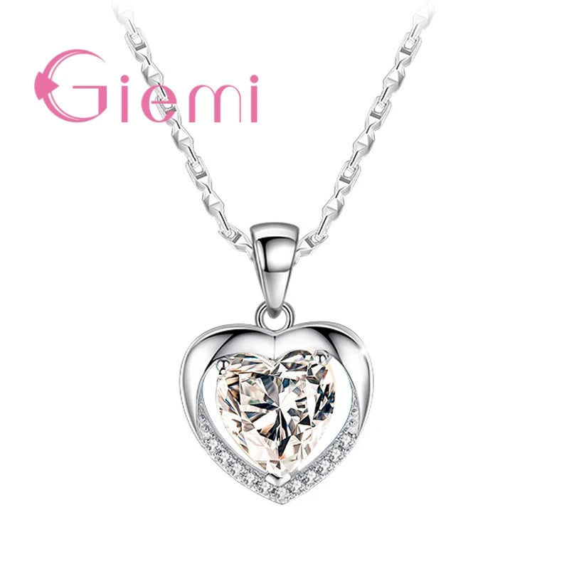 Sterling Silver Pendant Necklace for Women Engagement Romantic Heart Jewelry