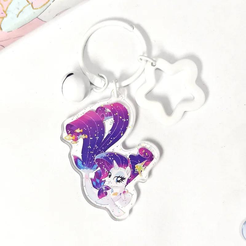 Anime My Little Pony Keychain Set - Kawaii Acrylic Fluttershy Twilight Rainbow Dash Pendant with Bell