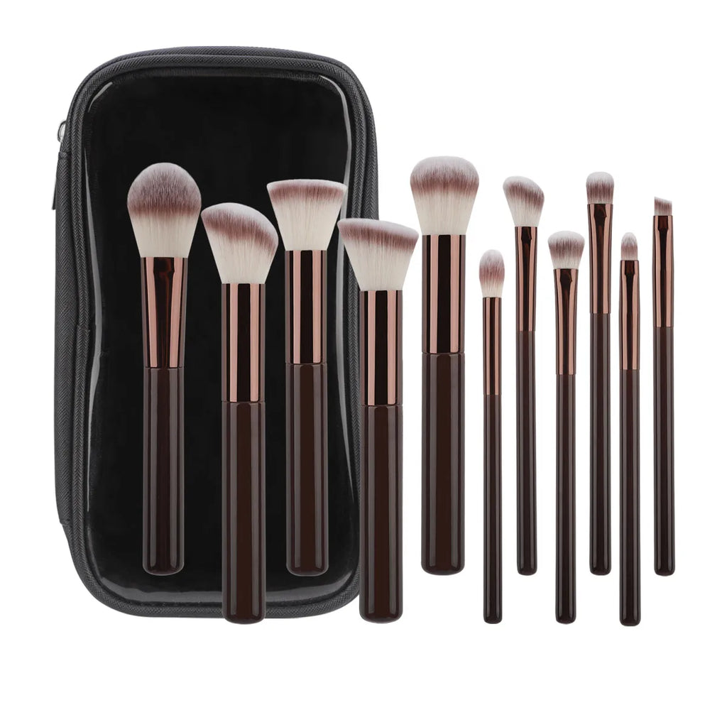 12 Pieces Makeup Brush Set with Portable Bag - Travel Friendly, Round Head, Powder Application