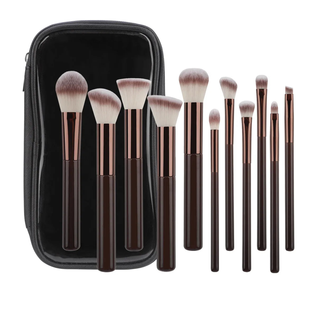 12 Pieces Makeup Brush Set with Portable Bag - Travel Friendly, Round Head, Powder Application