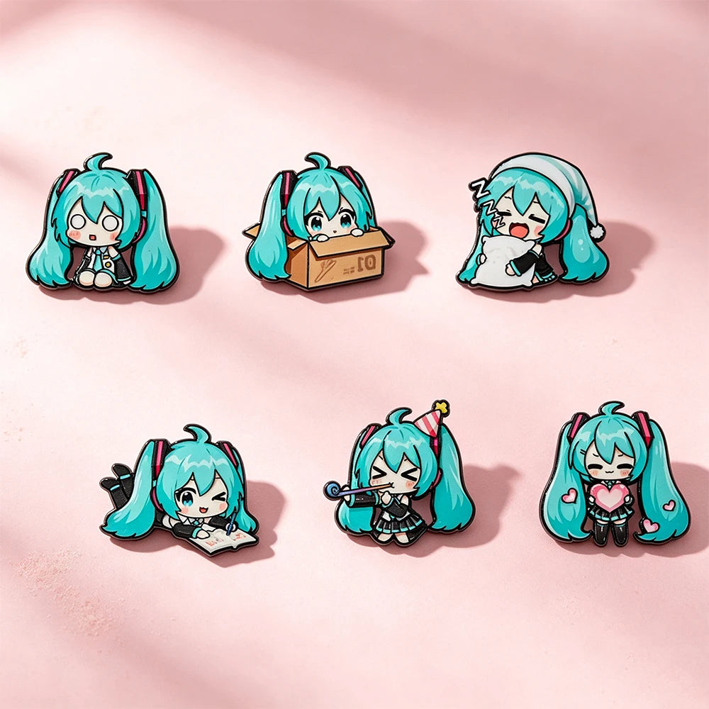 Kawaii Enamel Pin Set - Multi-Pose Vocaloid Anime Brooches for Backpack & Gift