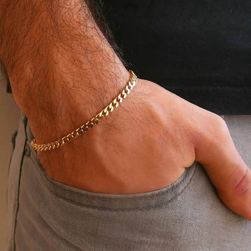 Men's Chunky Miami Curb Chain Bracelet - Stainless Steel Cuban Link Jewelry