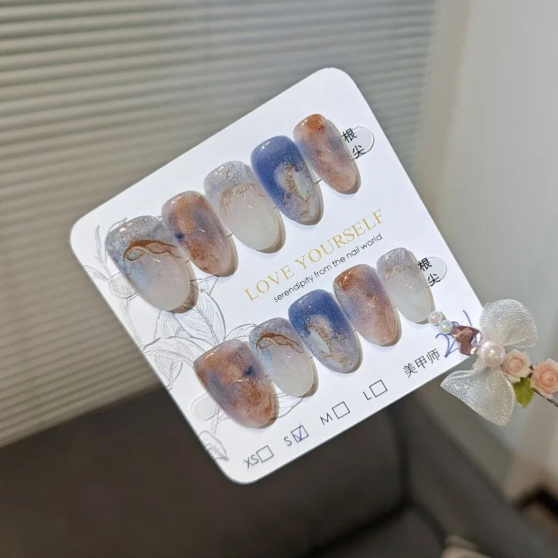10PCS Gradient Metallic French Nail Tips Set - Press-On Fake Nails for Gift