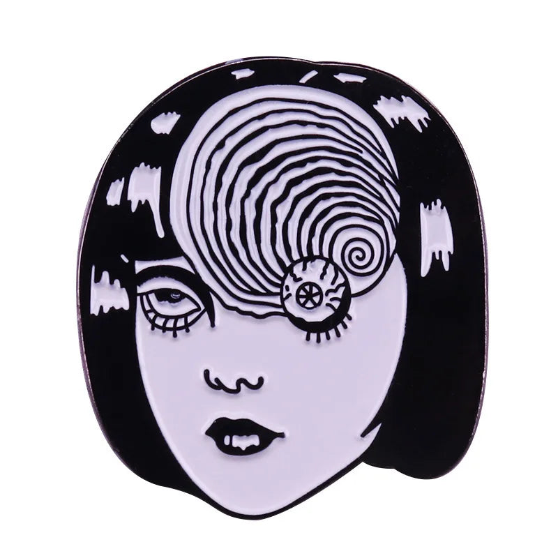 Junji Ito Enamel Pin Horror Movie Girl Metal Badge Comic Series Brooch - Halloween Accessories