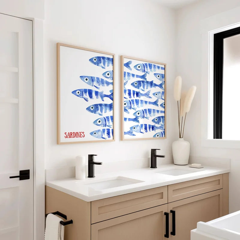 Mediterranean Style Sardine Wall Art Canvas Poster - Modern Living Room Decor