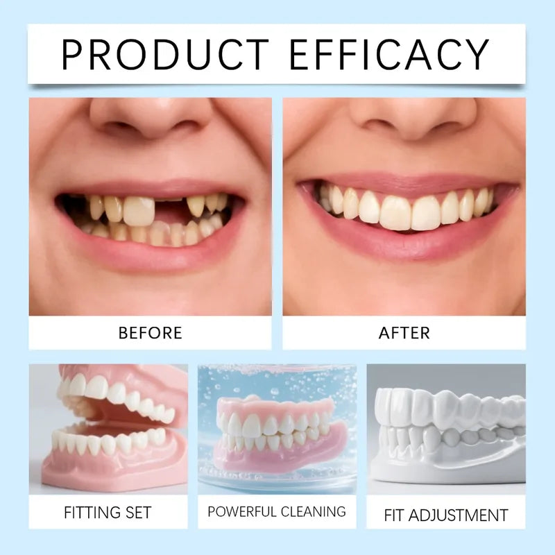 Full Denture Set Upper & Lower Silicone Fake Teeth for Daily Oral Hygiene - Men & Women