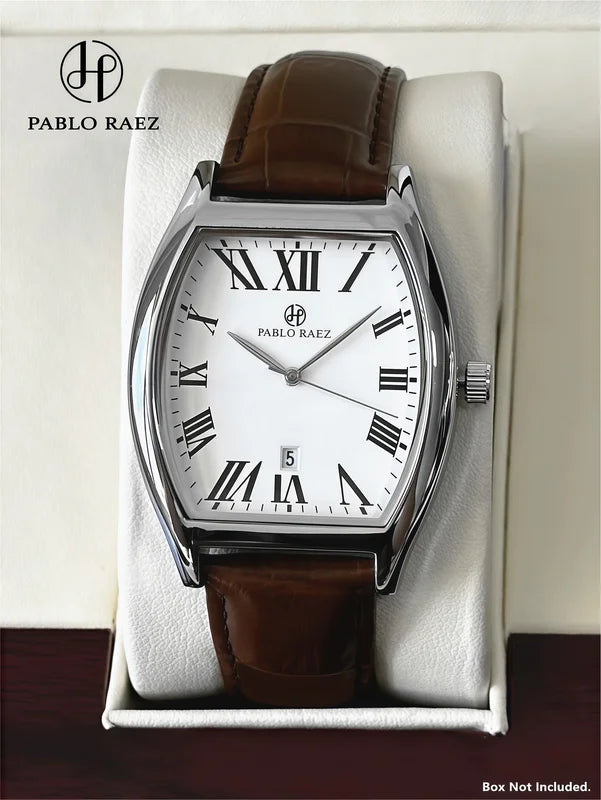Luxury Quartz Watch for Men Waterproof Leather Wristwatch with Barrel Shape and Date Function