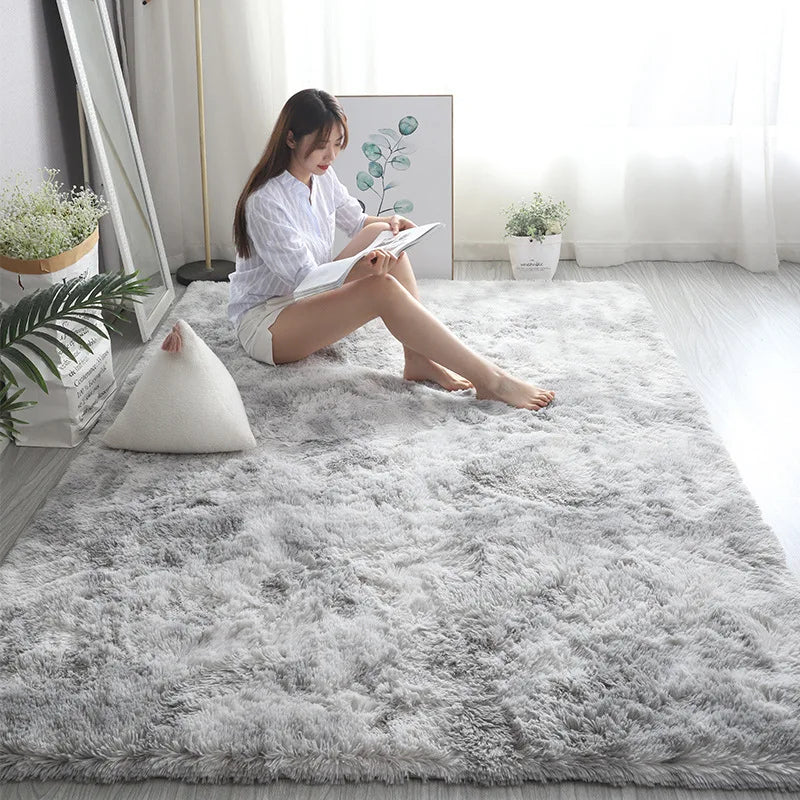 Plush Gray Carpet for Living Room & Bedroom Fluffy Anti-slip Rug Floor Mat