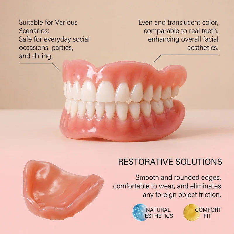 Full Denture Set Resin False Teeth with Mirror & Storage Box - Cosmetic & Temporary