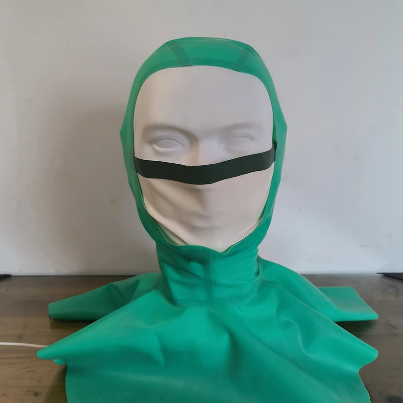 Customizable Latex Hood Mask Two-Piece Set Handmade Green Skin Covering