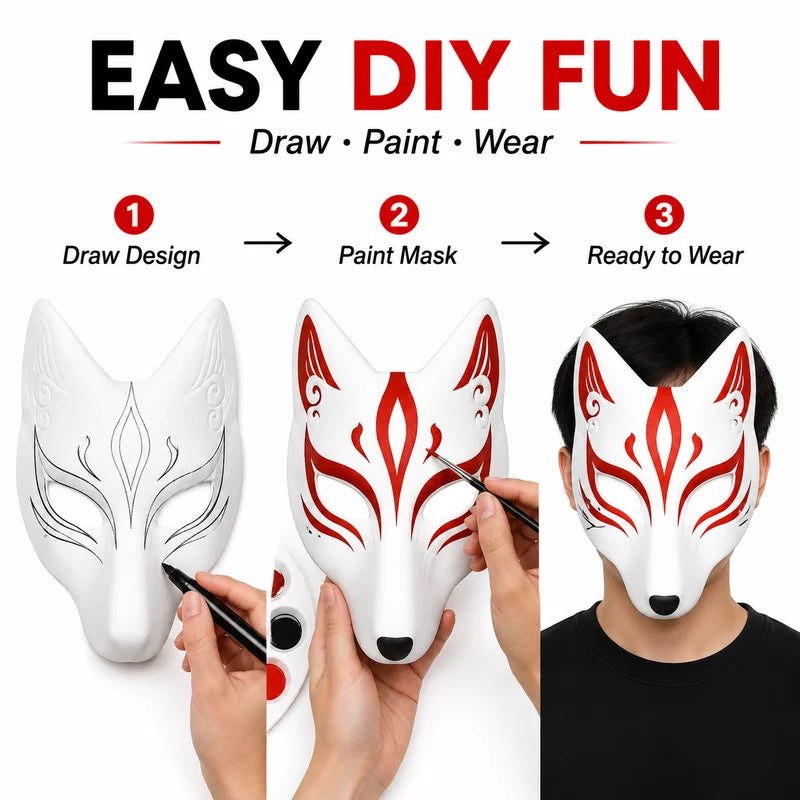 DIY Paintable Fox Mask Kit - Blank Cosplay Half Face Mask for Halloween & Parties