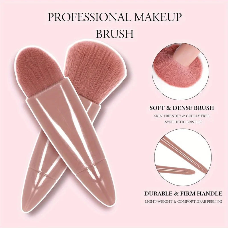 Travel Makeup Brush Set - 5-Piece Portable Cosmetic Tools with Storage