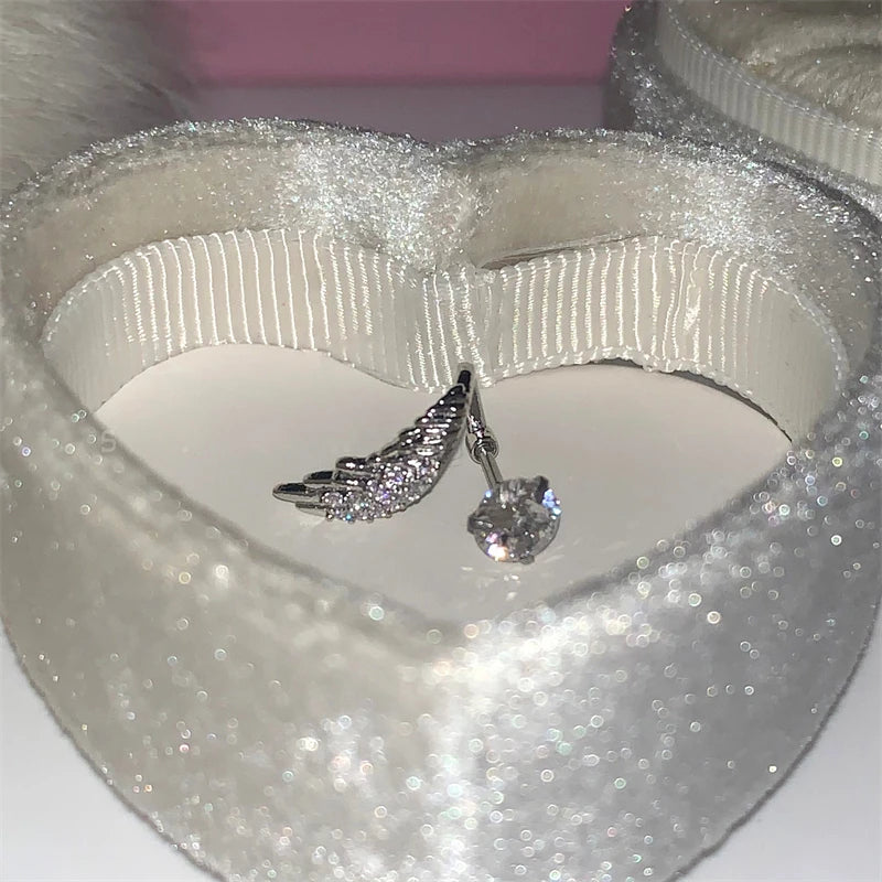 Silver Wing Ear Bone Nail Earrings for Women Rhinestone Ear Accessories