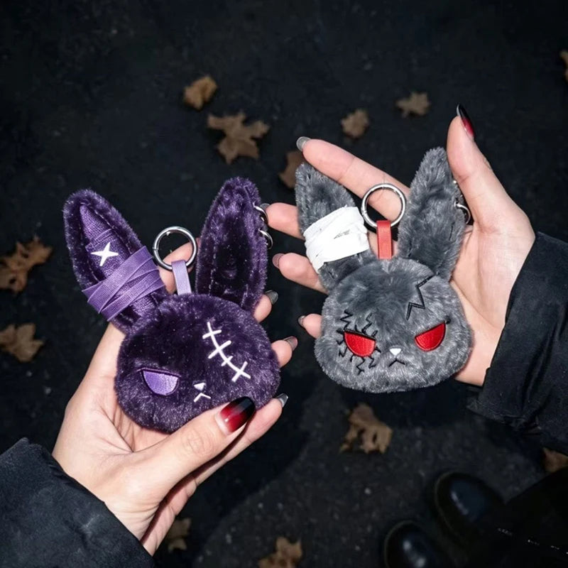 Halloween Gothic Bunny Plush Keychain - Cute Rabbit Bag Charm & Animal Pendant
