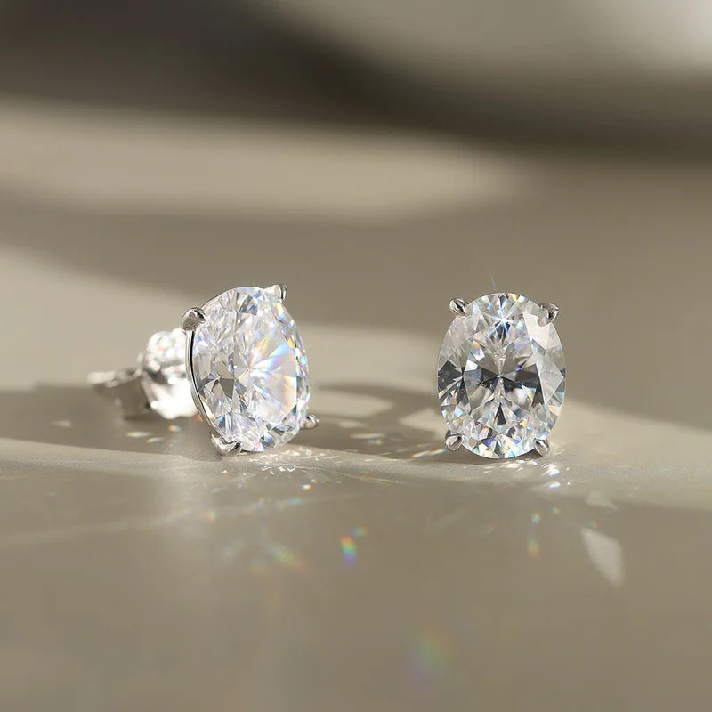 Women Oval Moissanite Stud Earrings 0.5-3ct Silver Jewelry Gift