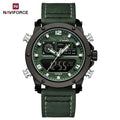 Men's Digital Leather Wrist Watch Dual Display Waterproof Quartz Sport Watch