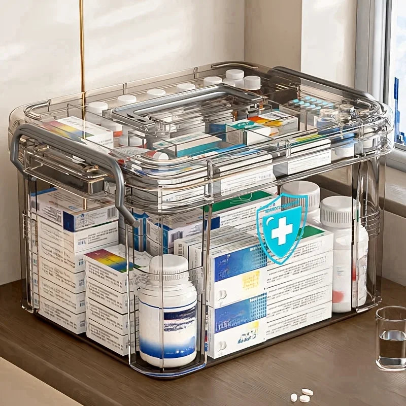 Plastic Storage Box with Handle - Transparent Emergency First Aid & Tool Kit