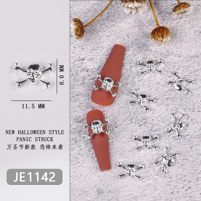 10Pcs Glitter Cross Nail Charms - Silver & Gold 3D Nail Art Decorations