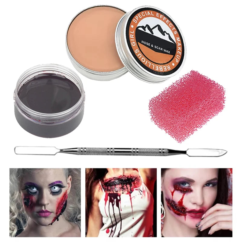 Halloween Special Effects Makeup Kit with Wax Scars & Wounds - Multiple Colors