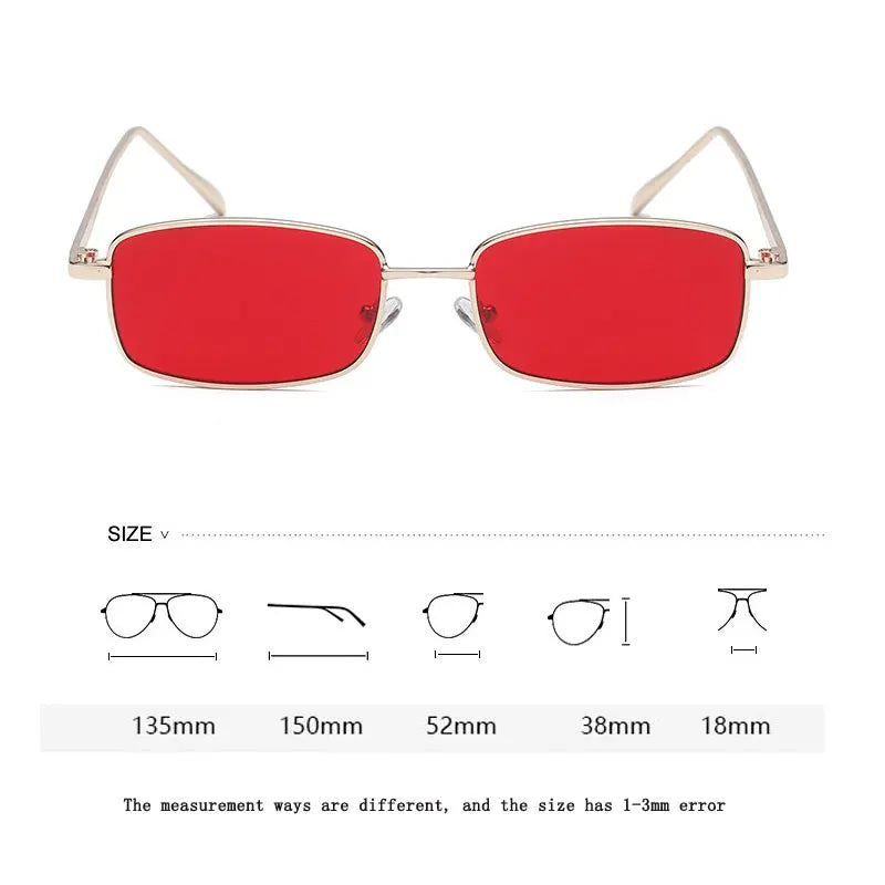 Unisex Rectangle Vintage Sunglasses - Square Metal Frame UV Protection