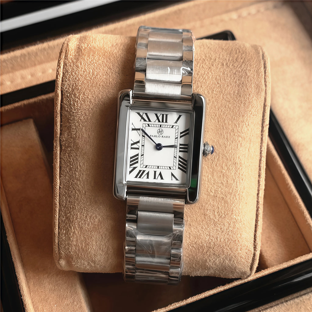 Couple Waterproof Quartz Watch with Roman Numeral Dial Stainless Steel Band