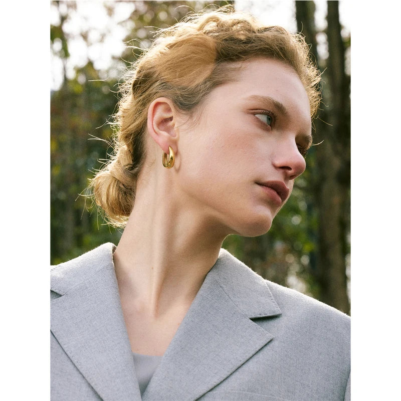 Geometric U-Shape Hoop Earrings - 18K Gold PVD Plated Stainless Steel Jewelry