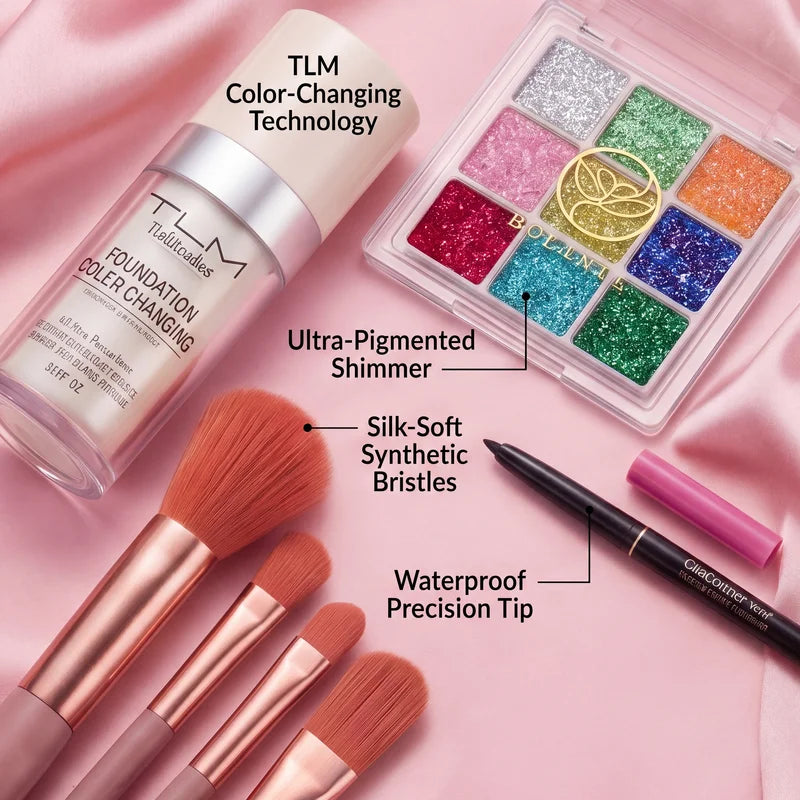 18-Piece Makeup Set with Eyeshadow, Brushes, Foundation & Gift Box