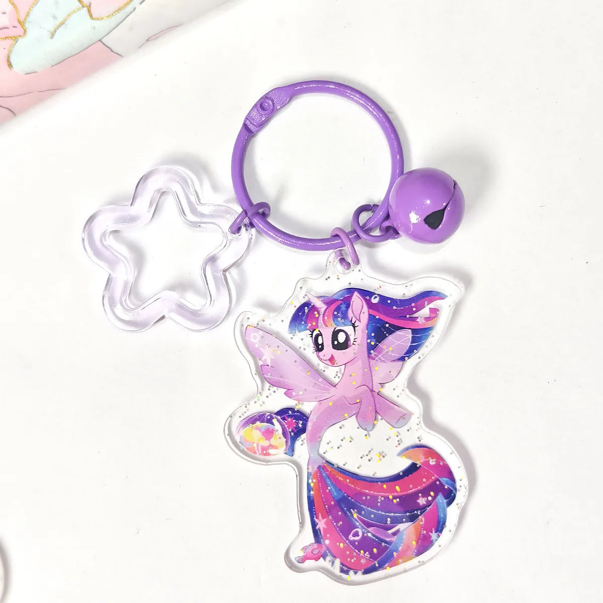 Anime My Little Pony Keychain Set - Kawaii Acrylic Fluttershy Twilight Rainbow Dash Pendant with Bell