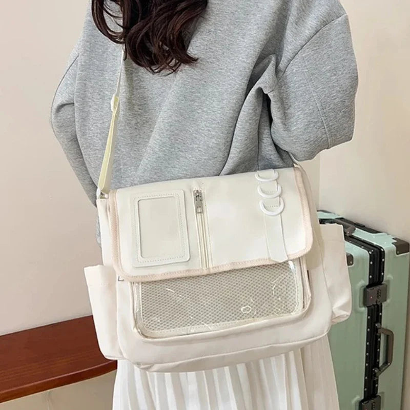 Japanese Harajuku School Bags for Girls Transparent Itabag Shoulder Crossbody Bag DIY Badge Display