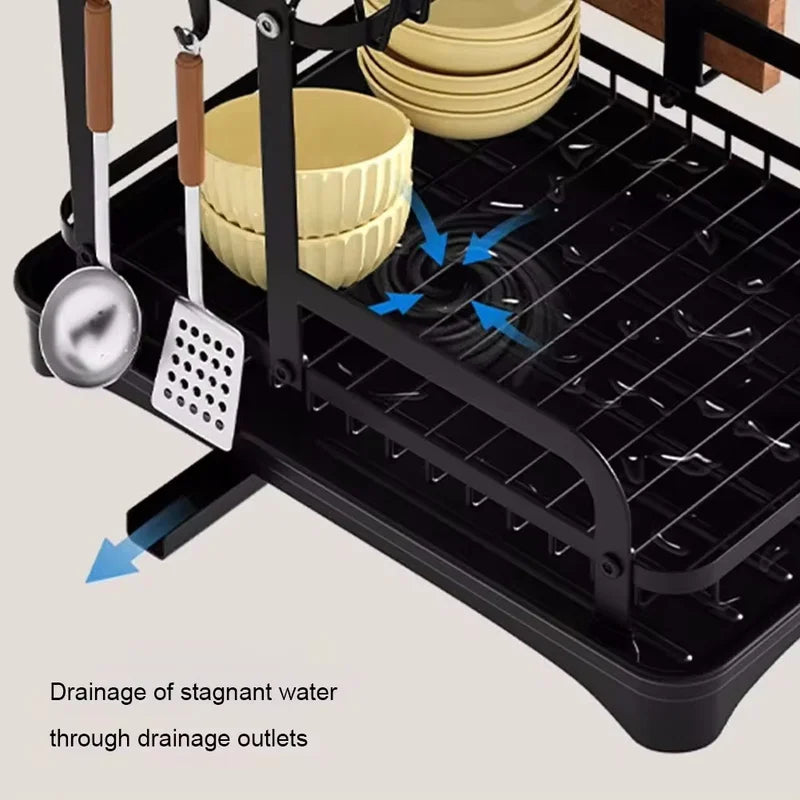 2-Tier Dish Drying Rack with Drain Basket Kitchen Countertop Organizer